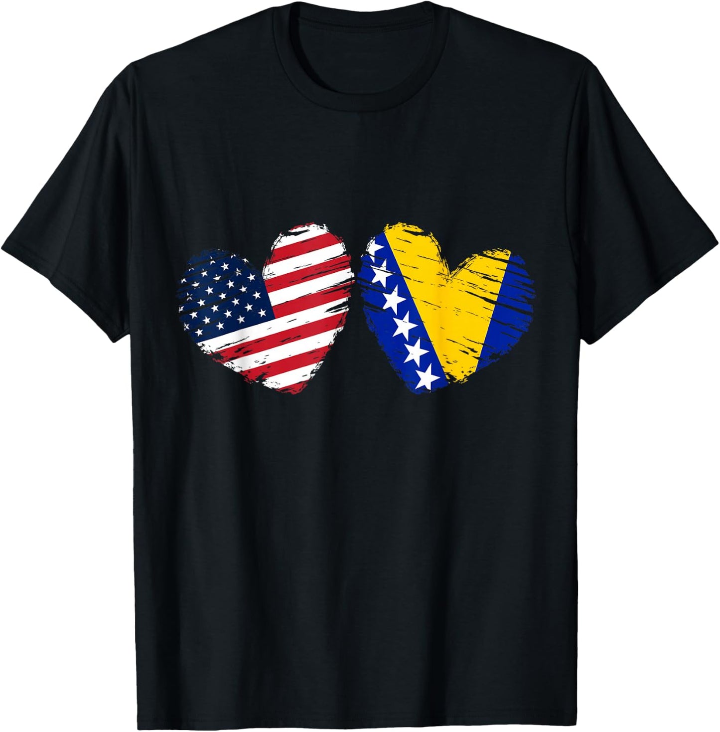 USA Bosnia and Herzegovina Flag Heart Bosnian American T-Shirt - T-Shirt | Black