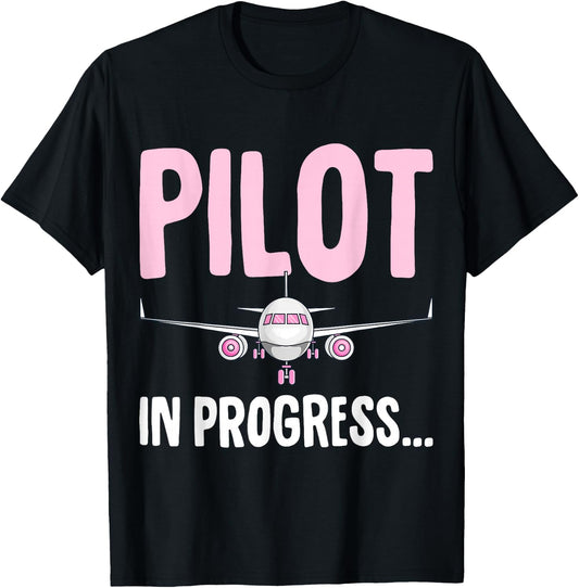 Pilot In Progress Airplane Plane Women Girls Kids T-Shirt - T-Shirt | Black