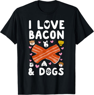 I Love Bacon & Dogs Cute Puppy Canine Breakfast Gift T-Shirt - T-Shirt | Black