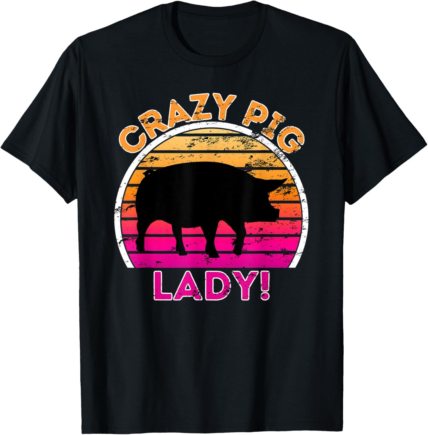 Crazy Pig Lady - Funny Retro Pig T-Shirt - T-Shirt | Black