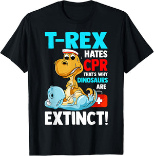 Funny Cpr Instructor First Aid For T-Rex Dino Lovers Kids T-Shirt - T-Shirt | Black