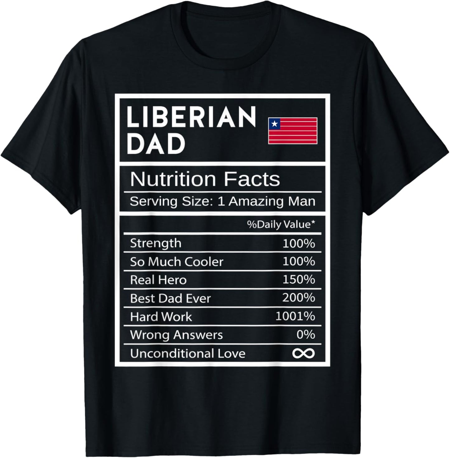 Liberian Dad Nutrition Facts National Pride Father's Day T-Shirt - T-Shirt | Black