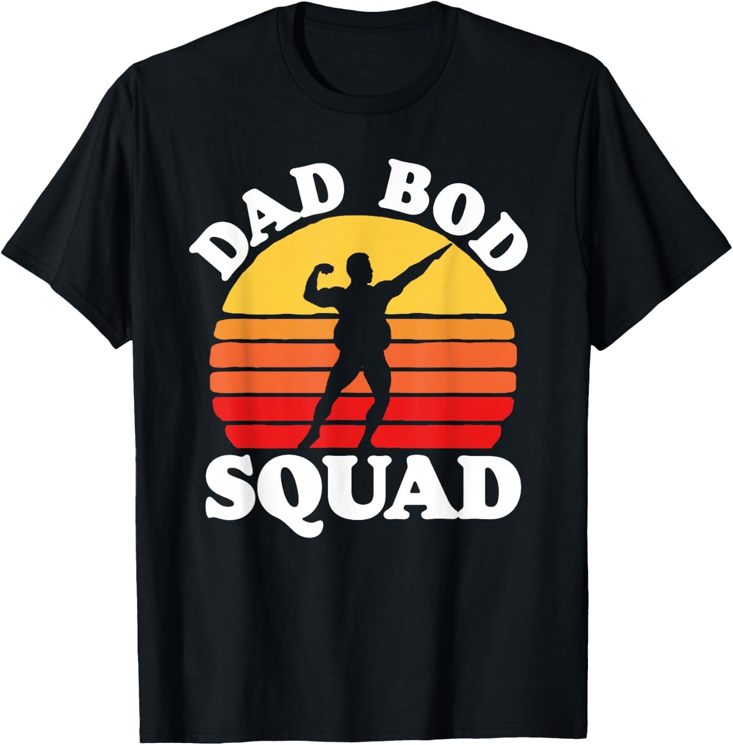 Dad Bod Squad! Funny Posing Fathers Day Vintage Sunset 80s T-Shirt - T-Shirt | Black