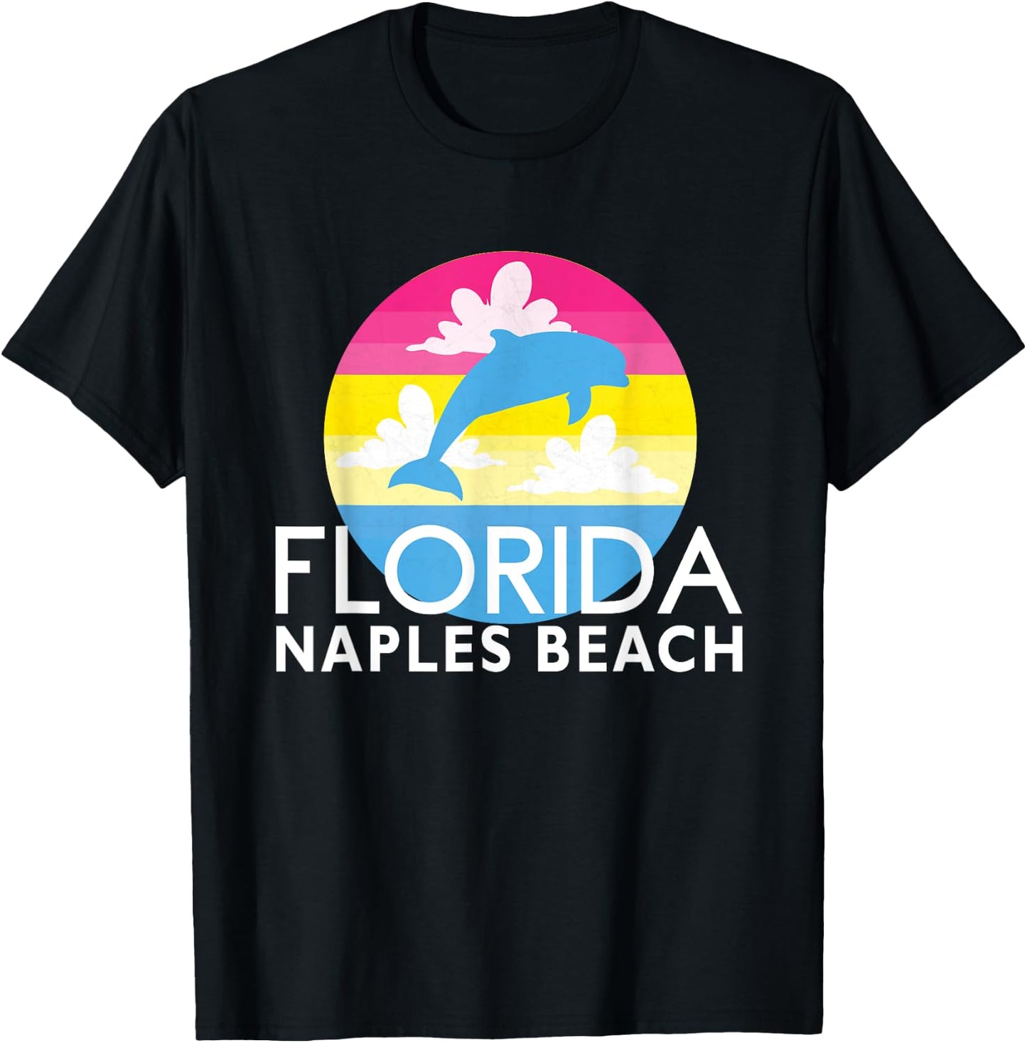 Pink Dolphin Sunset Naples Beach FL Dolphin Naples Florida Men Women Girls Kids T-Shirt - T-Shirt | Black