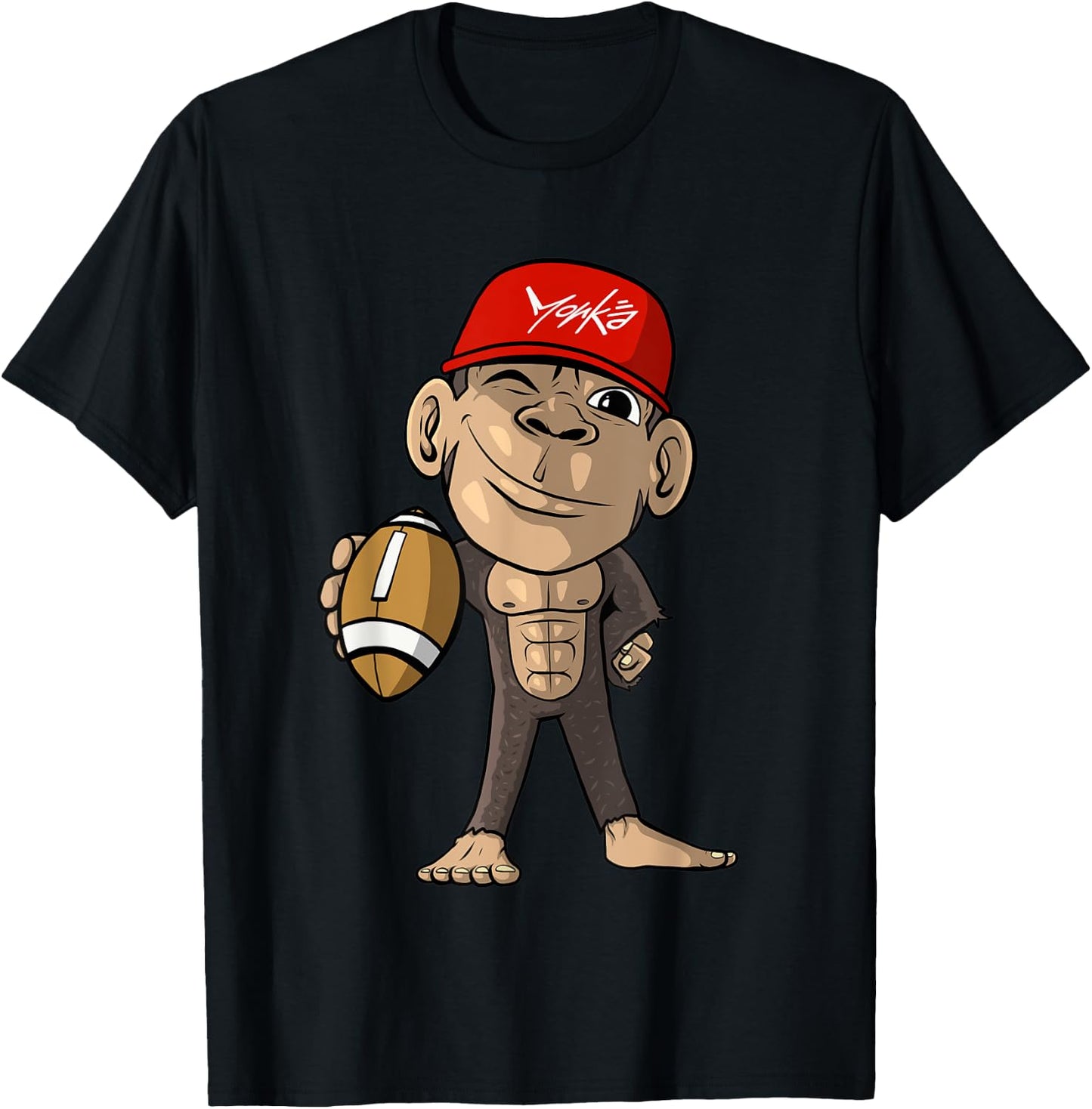 Cute Monkey with Football - American Football T-Shirt - T-Shirt | Black