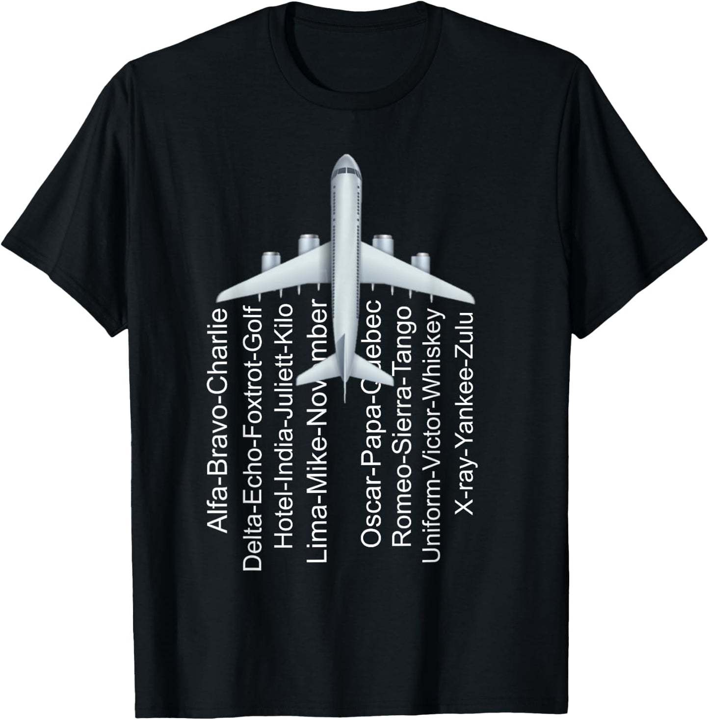 Phonetic Alphabet Pilot Airplane Funny Gift Plane Letters T-Shirt - T-Shirt | Black