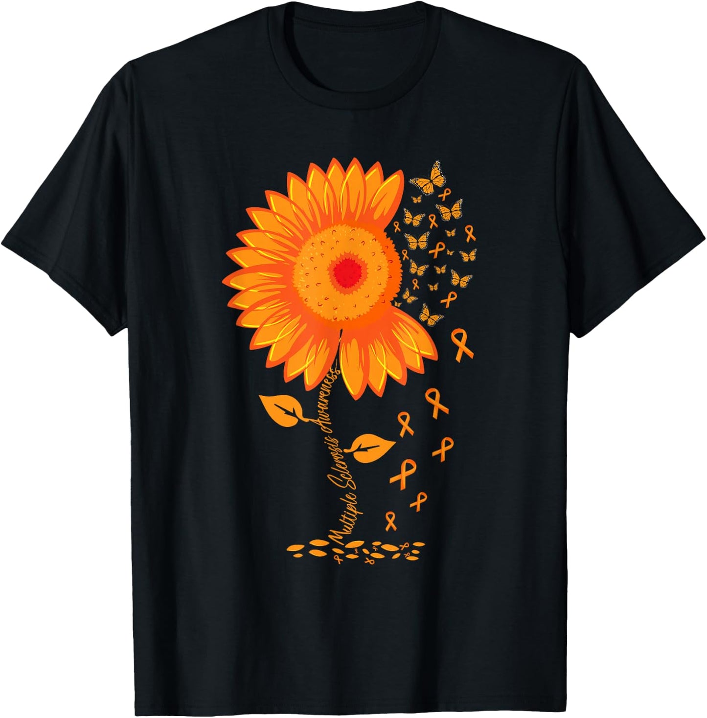 Multiple Sclerosis Awareness Ribbon Flower MS butterfly T-Shirt - T-Shirt | Black