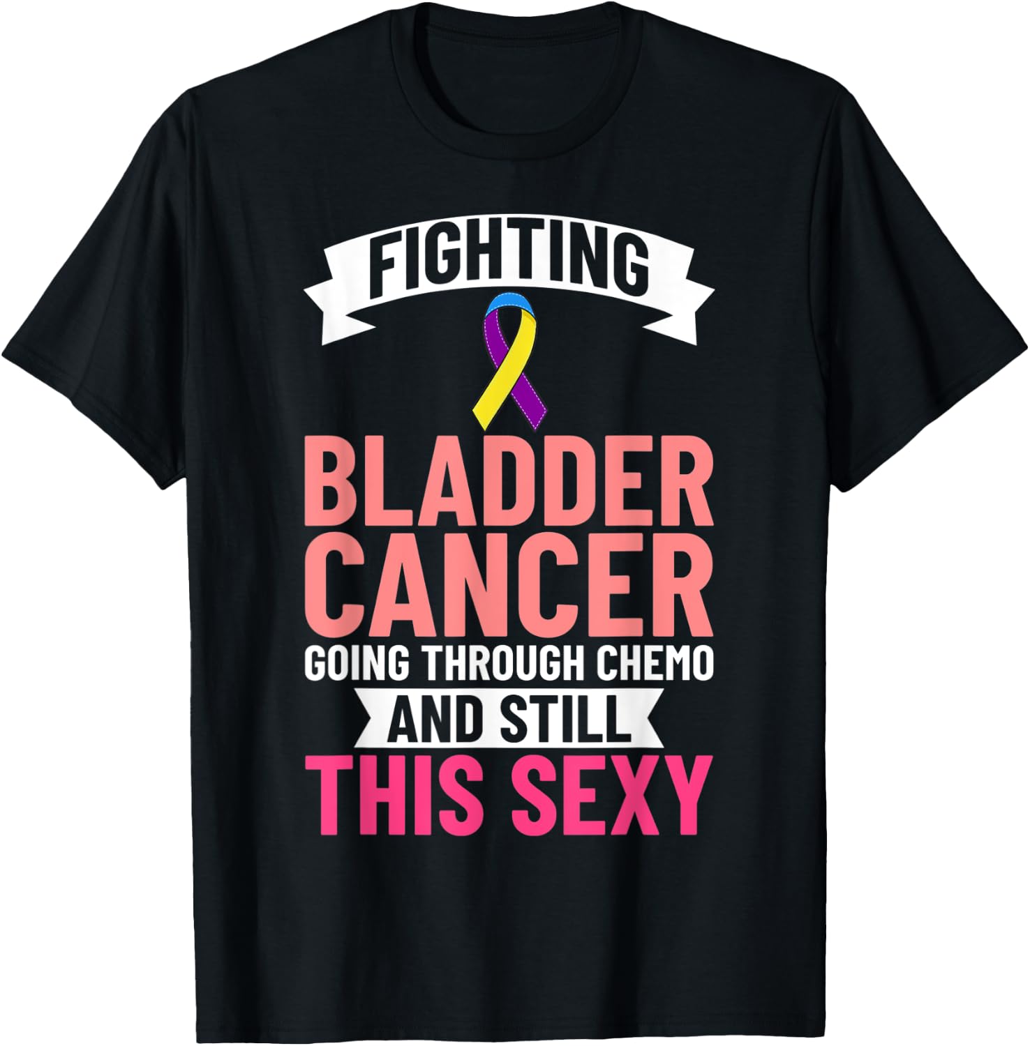 Bladder Cancer Ribbon Awareness Chemo Survivor T-Shirt - T-Shirt | Black