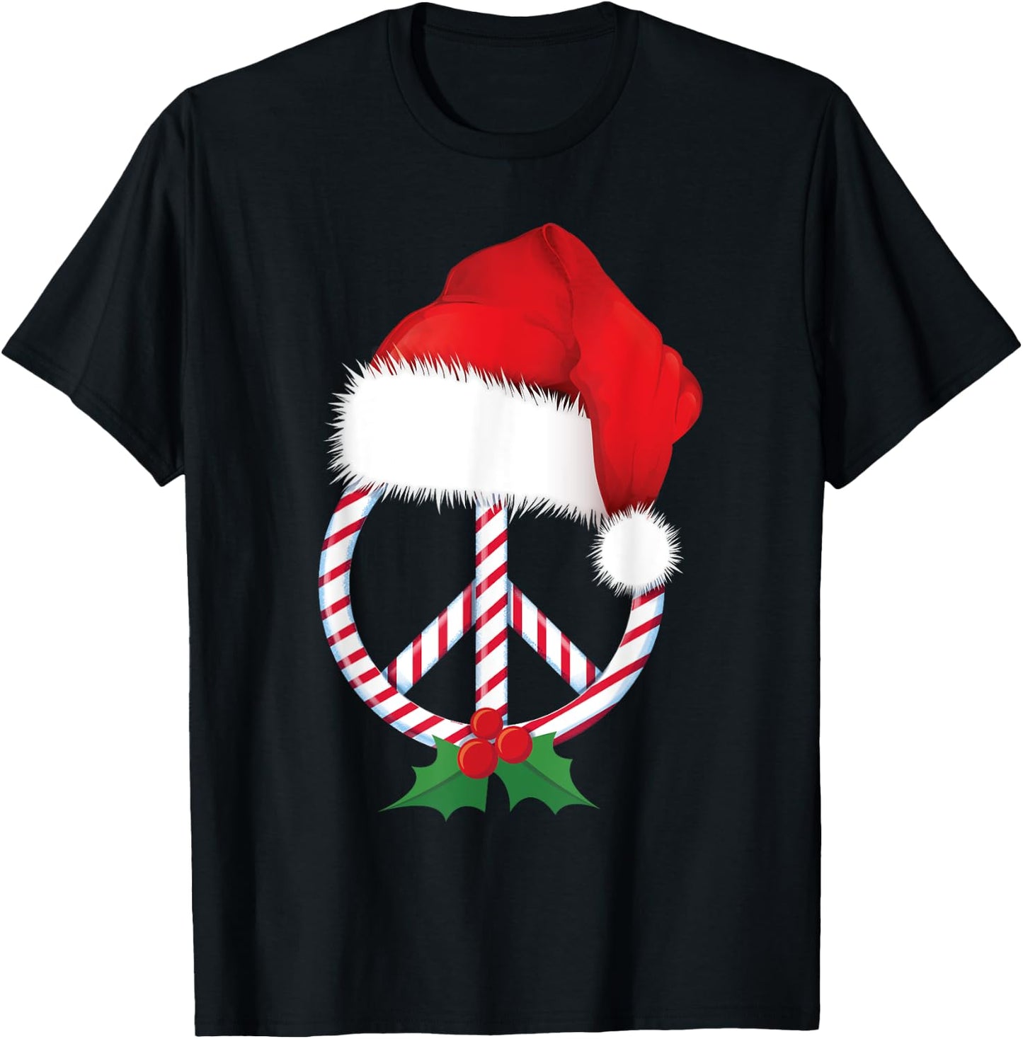 Christmas Peace Sign Candy Cane Santa Peace Symbol T-Shirt - T-Shirt | Black