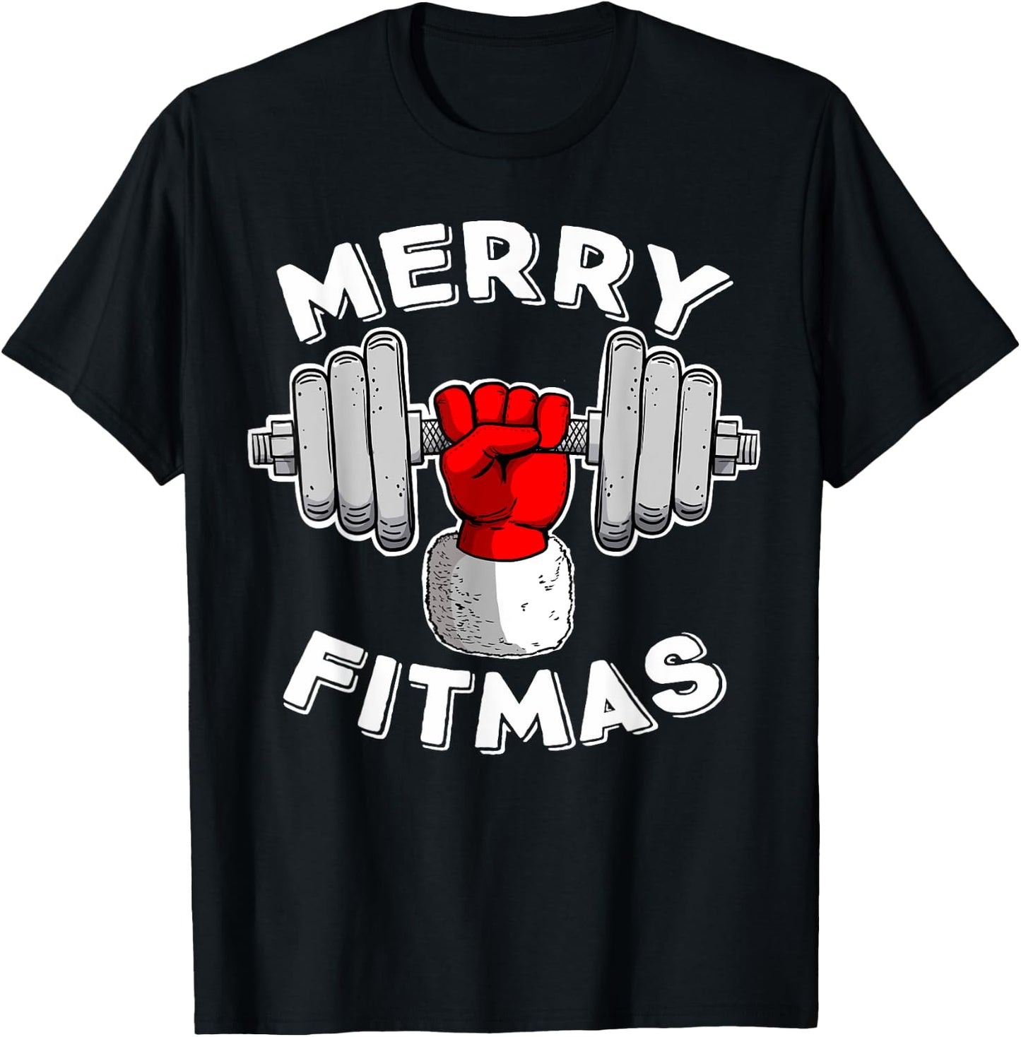 Merry Fitmas Christmas Santa Claus Dumbbell Merry Fitmas T-Shirt - T-Shirt | Black