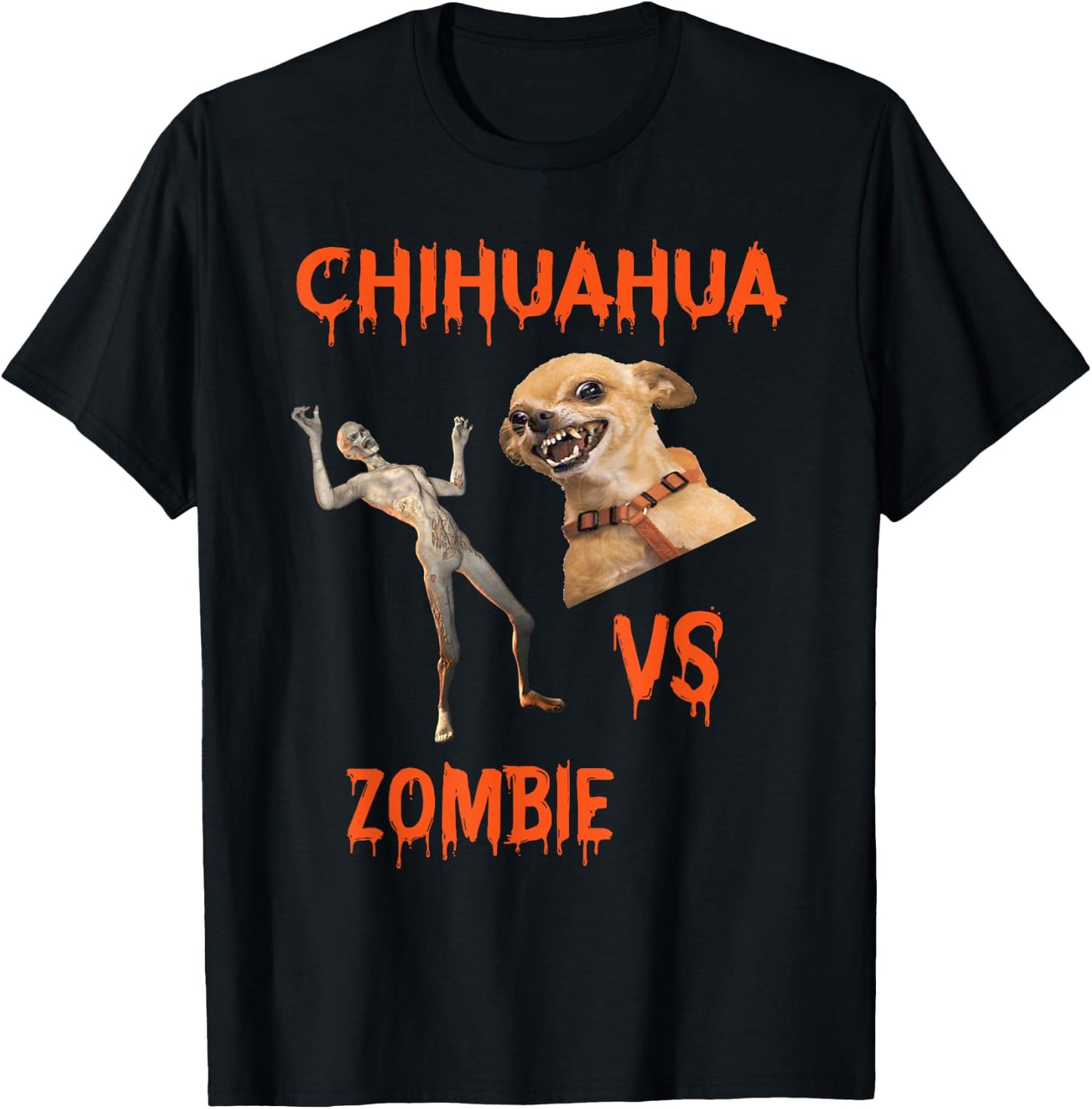 Zombie Vs. Chihuahua Humor T-Shirt - T-Shirt | Black