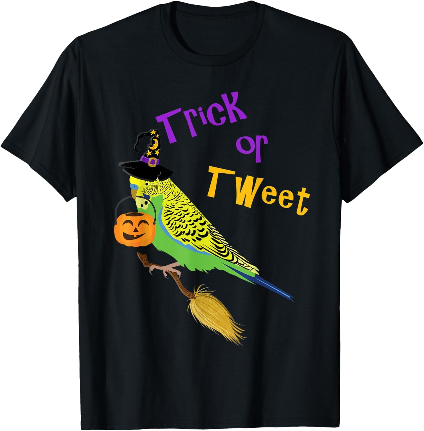 Halloween Trick or Tweet green budgie cute graphic bird T-Shirt - T-Shirt | Black