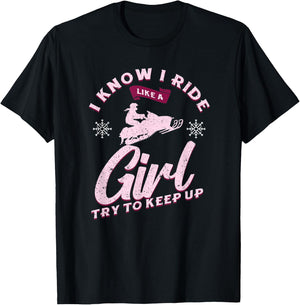 Snowmobile Ride Like A Girl Women's Winter Sports Motor Sled T-Shirt - T-Shirt | Black