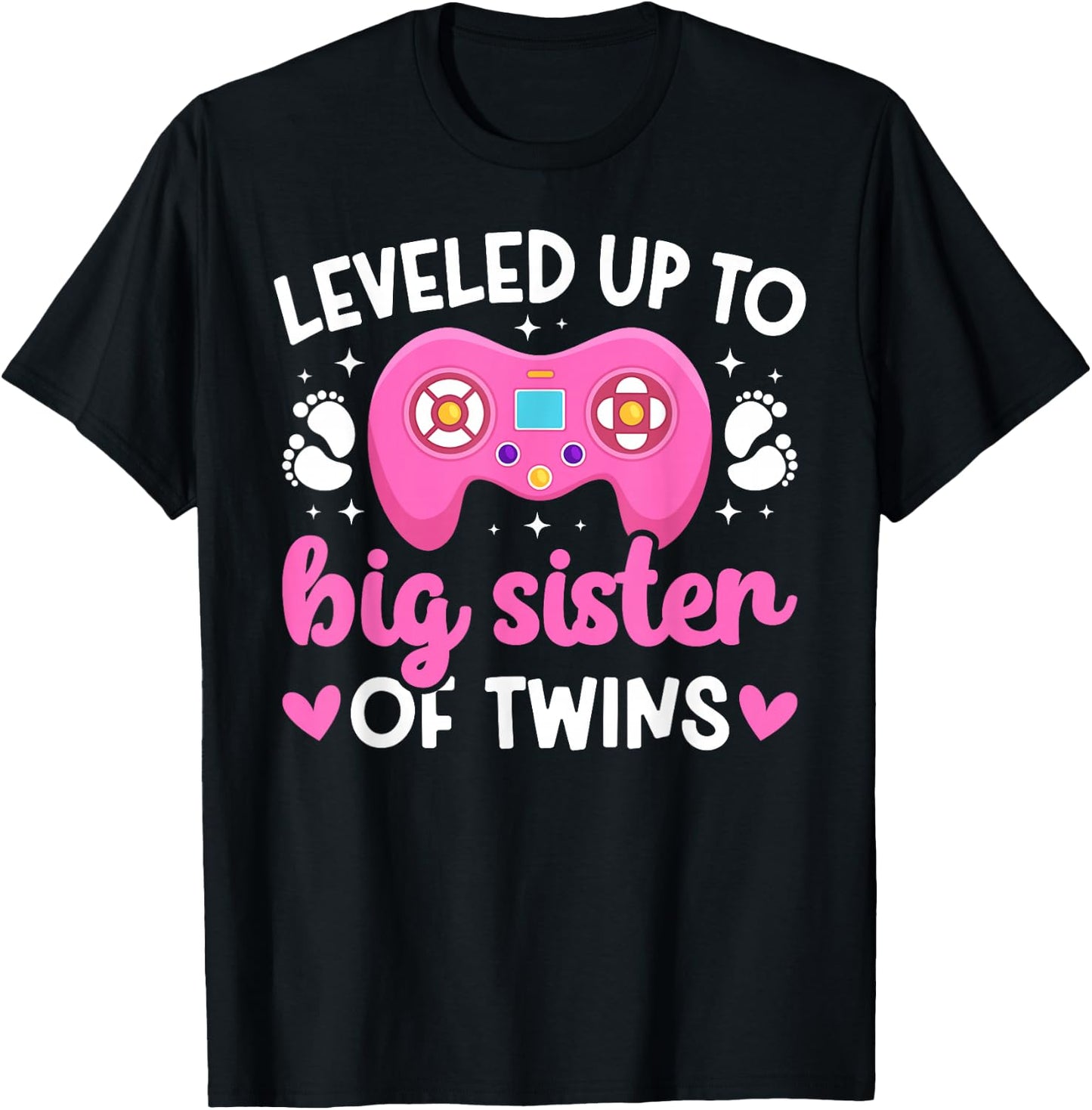 Leveled Up Promoted To Big Sister Of Twins T-Shirt - T-Shirt | Black