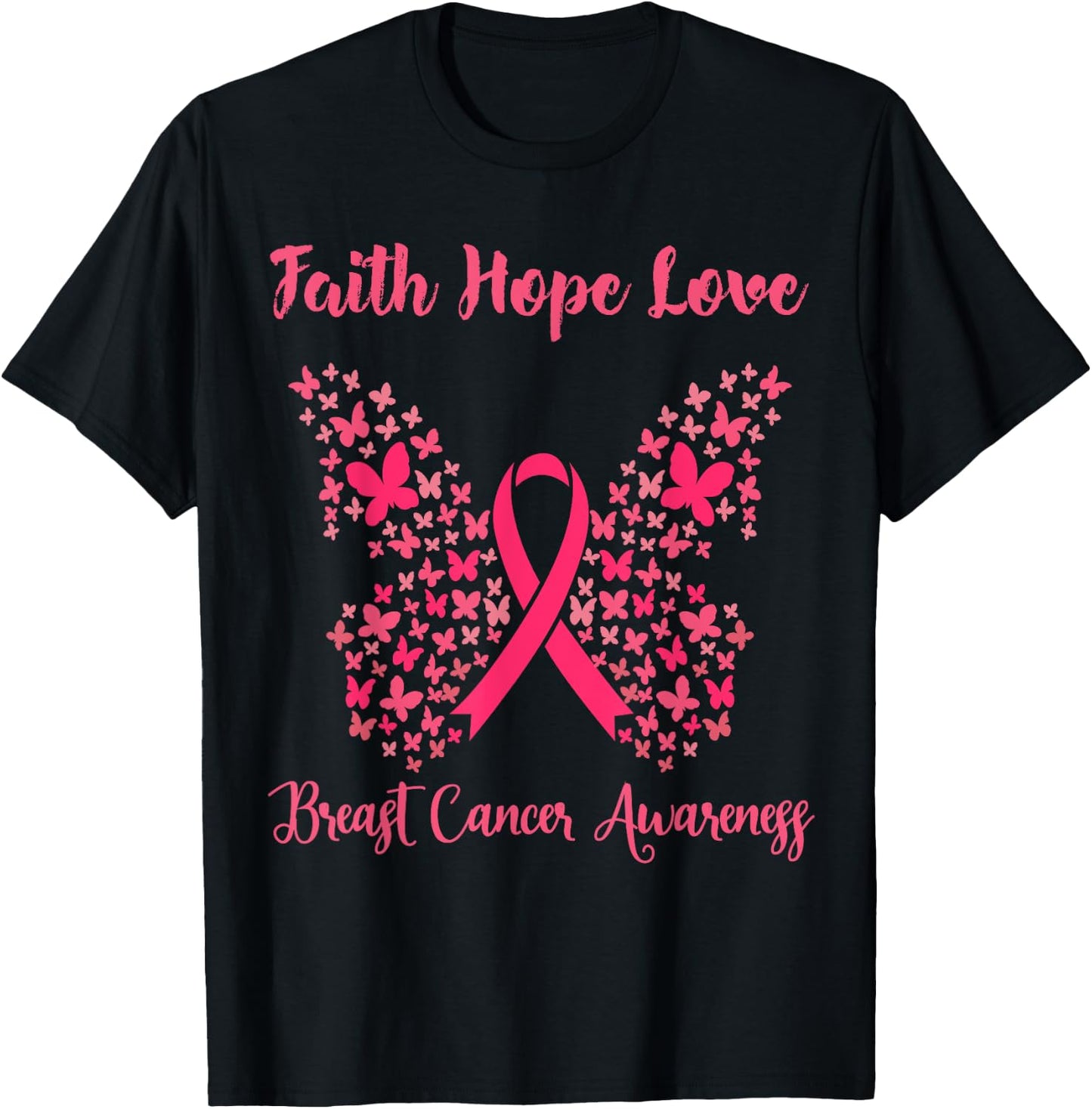 Women's Faith Hope Love Breast Cancer T-Shirt - T-Shirt | Black