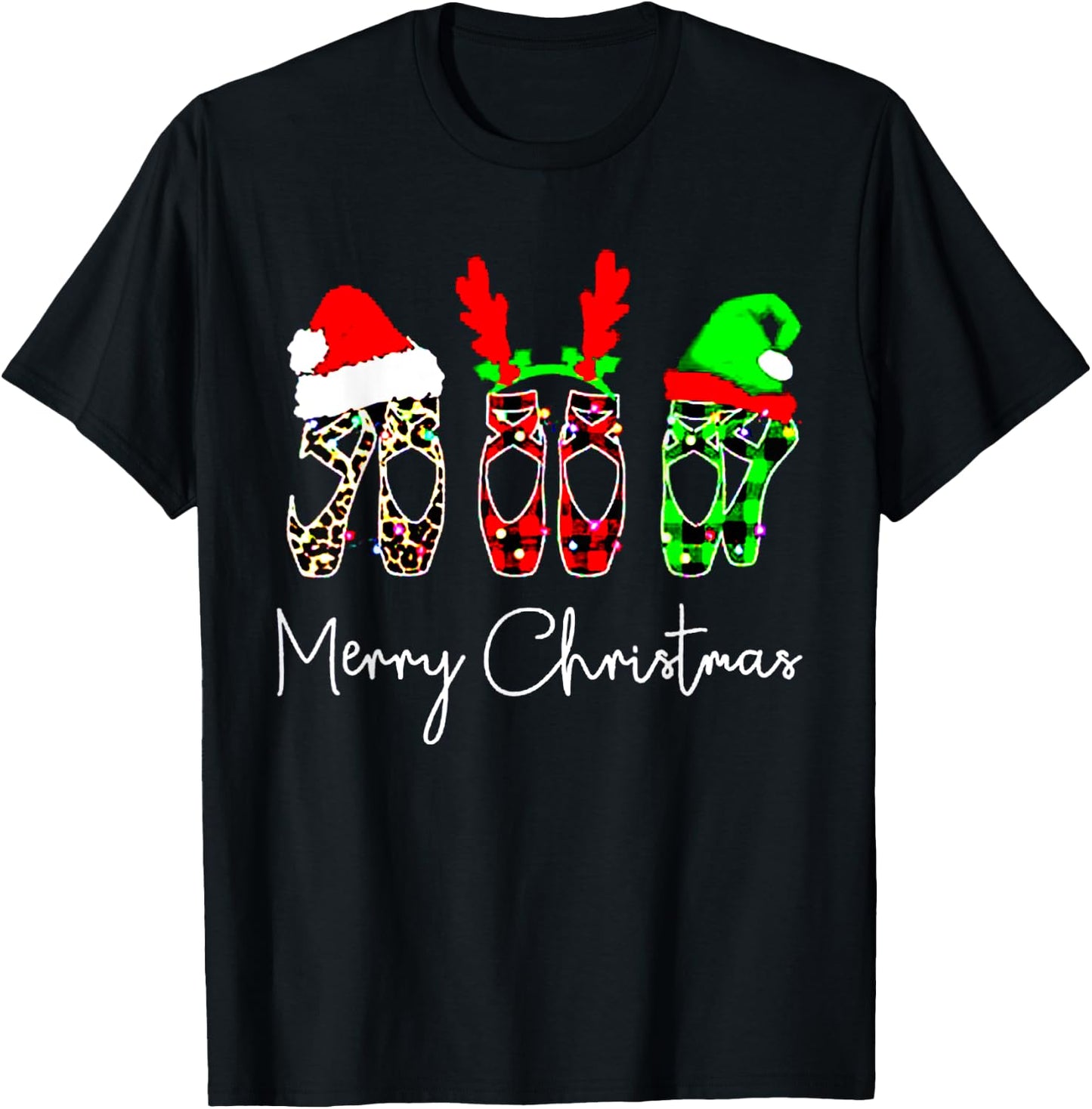 Ballet Dancer Ballerina Merry Christmas Xmas Pointe Shoe T-Shirt - T-Shirt | Black