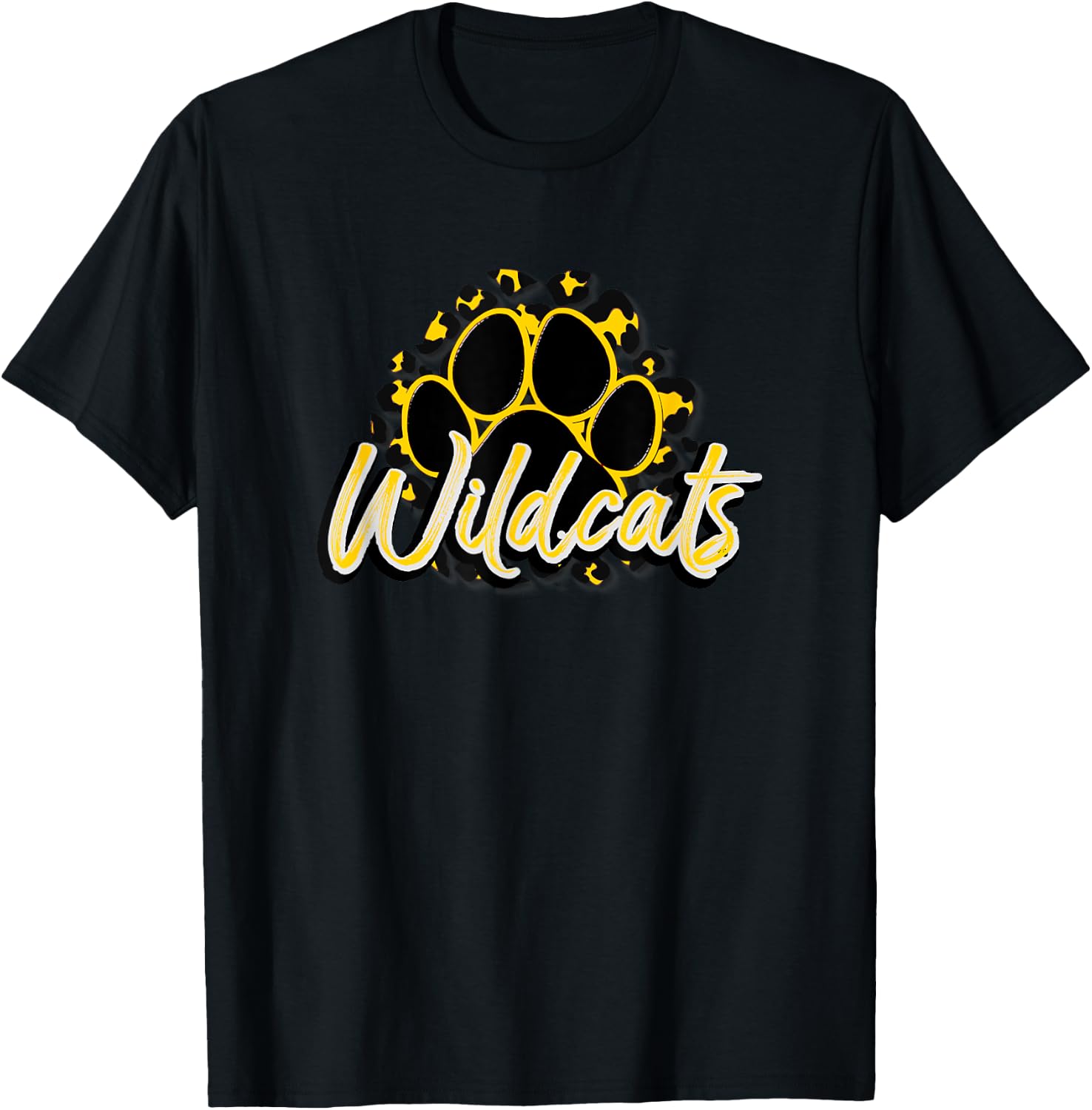 Wildcats Yellow Black Cheetah School Sports Fan Team Spirit T-Shirt - T-Shirt | Black