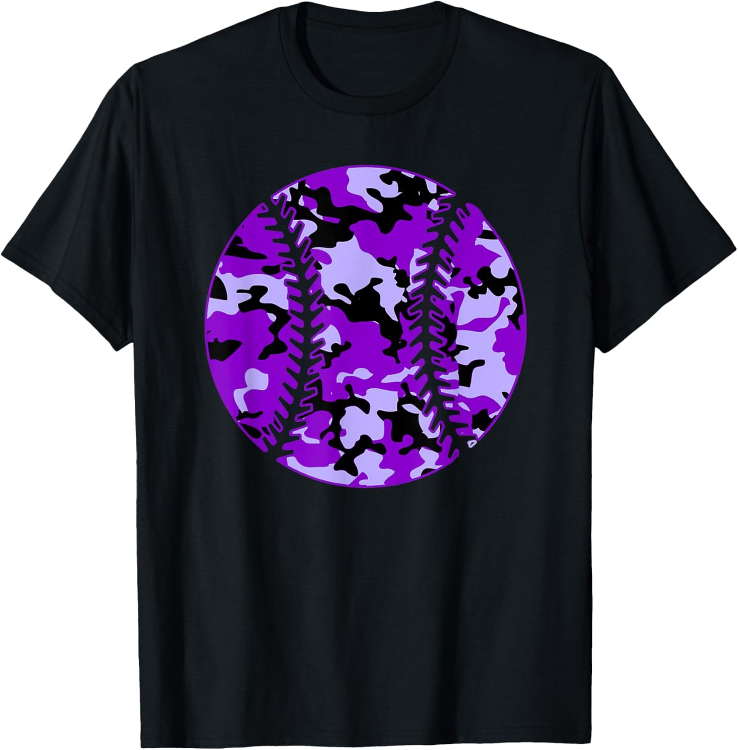 Purple Camo Baseball - Purple Camouflage Baseball T-Shirt - T-Shirt | Black