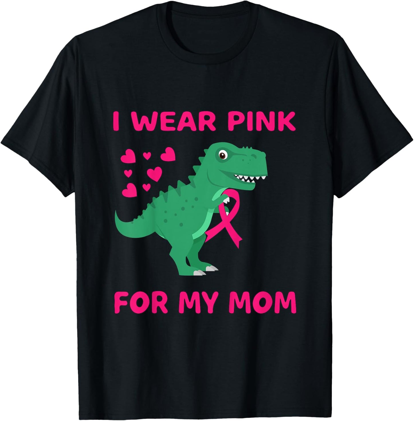 Kids I wear Pink for my Mom Breast Cancer Trex Dino Kids Toddler T-Shirt - T-Shirt | Black