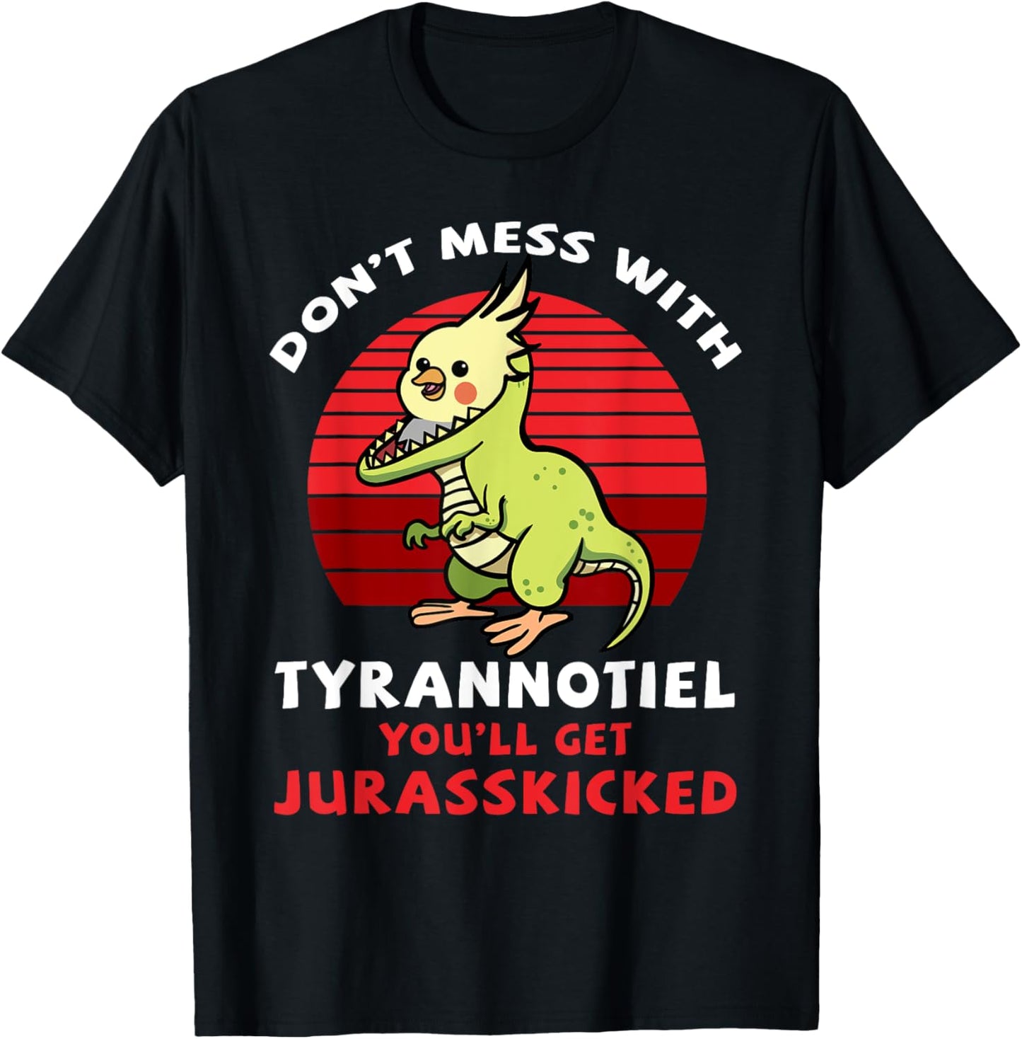 Cockatiel Cockatoo Lutino Quarrion Dinosaur Dino Parrot Gift T-Shirt - T-Shirt | Black