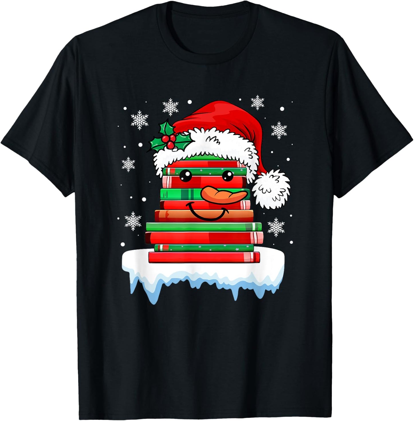 Librarian Book Santa Hat Reader Snow Pajamas Christmas T-Shirt - T-Shirt | Black