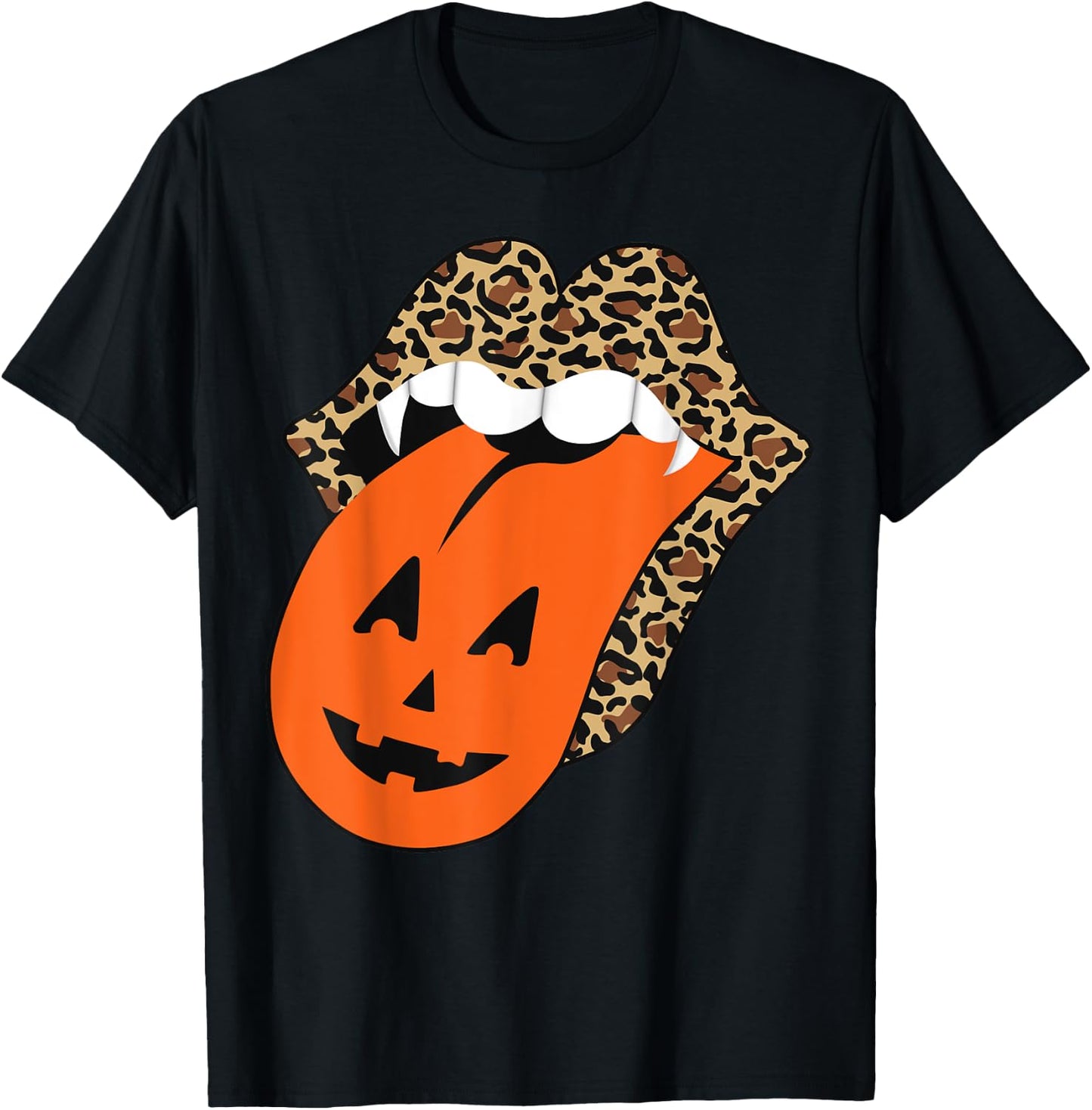 Leopard Lips Halloween Lips Vampire Mouth Pumpkin Tongue T-Shirt - T-Shirt | Black