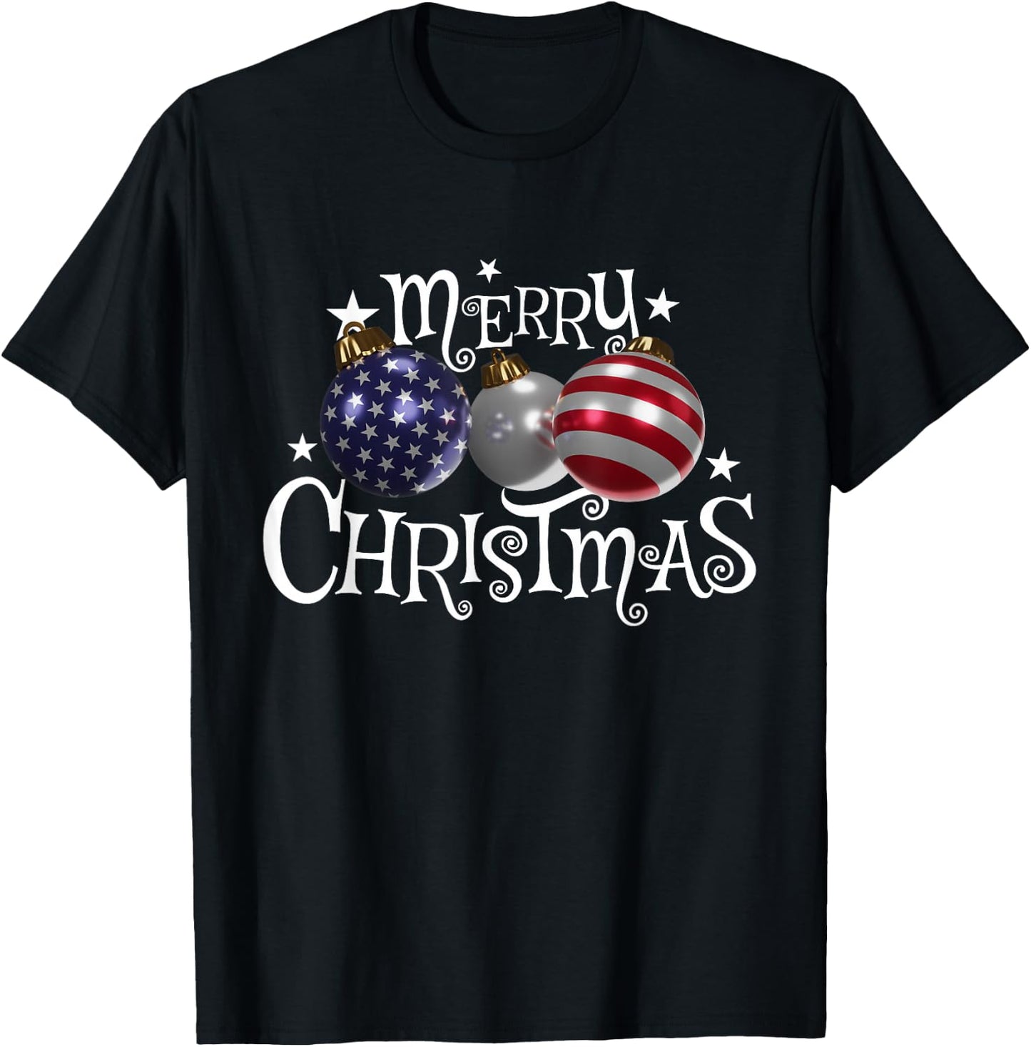 American Flag Merry Christmas Tree Baubles US Patriotic Xmas T-Shirt - T-Shirt | Black