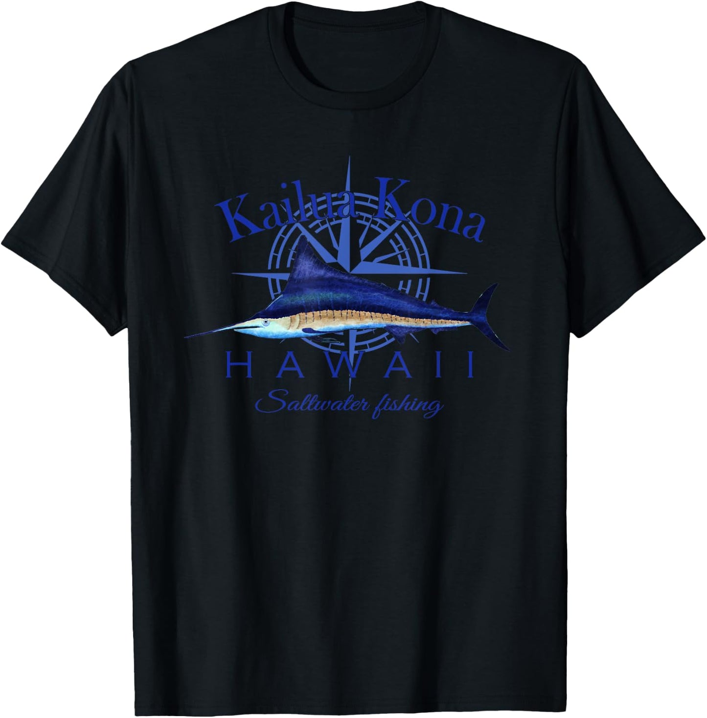 Kailua Kona Hawaii Sailfish Billfish Marlin Saltwater T-Shirt - T-Shirt | Black