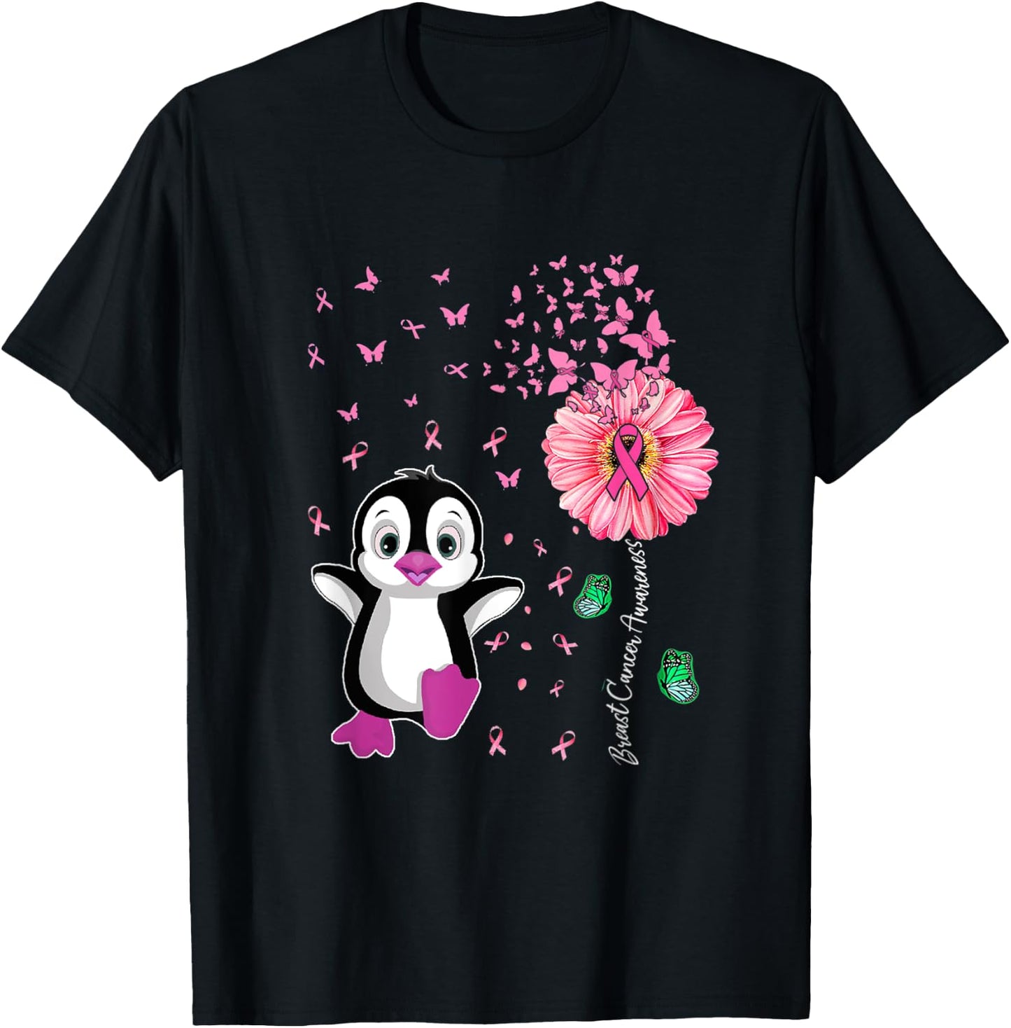Penguin Pink Breast Cancer Awareness T-Shirt - T-Shirt | Black
