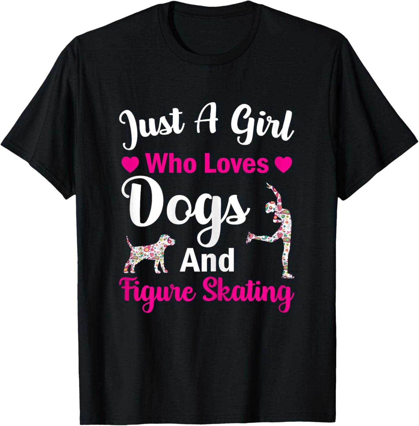 Just A Girl Who Loves Dogs And Figure Skating Cat Lover T-Shirt - T-Shirt | Black