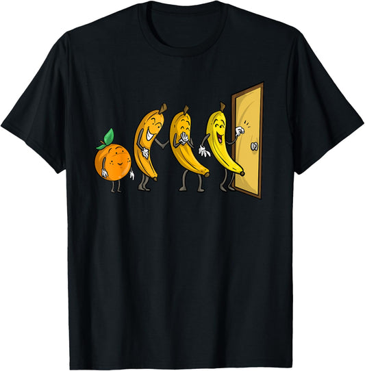 Funny Knock Knock 3 Bananas And Orange Cool Fruit Joke Gift T-Shirt - T-Shirt | Black