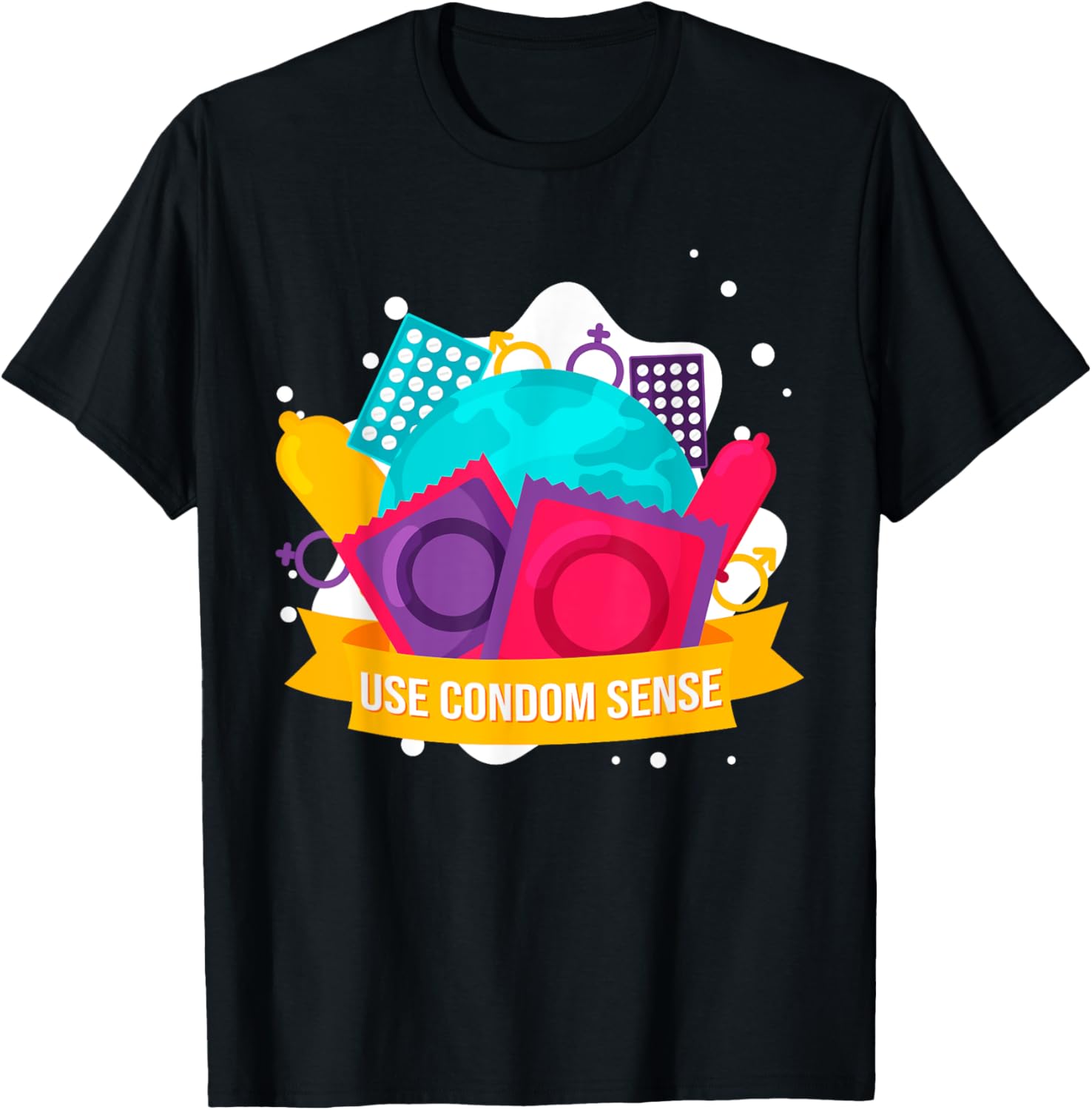 Funny Use Condom Sense Birth Control Safe Sex T-Shirt - T-Shirt | Black