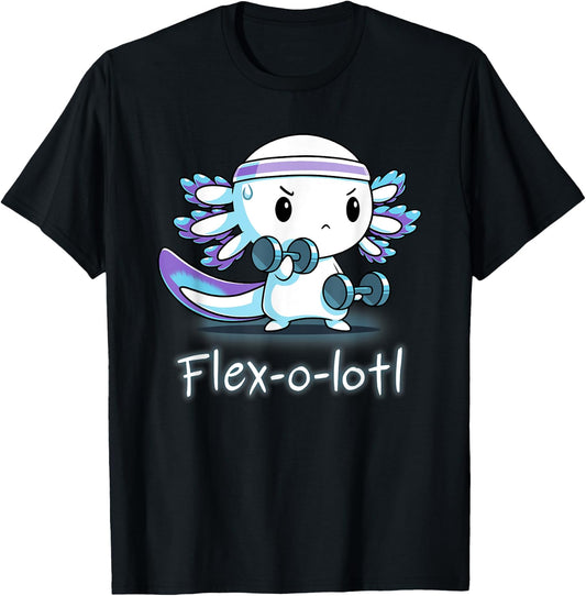 Flex-O-Lotl Weightlifting Axolotl Gym Work Out Fift T-Shirt - T-Shirt | Black