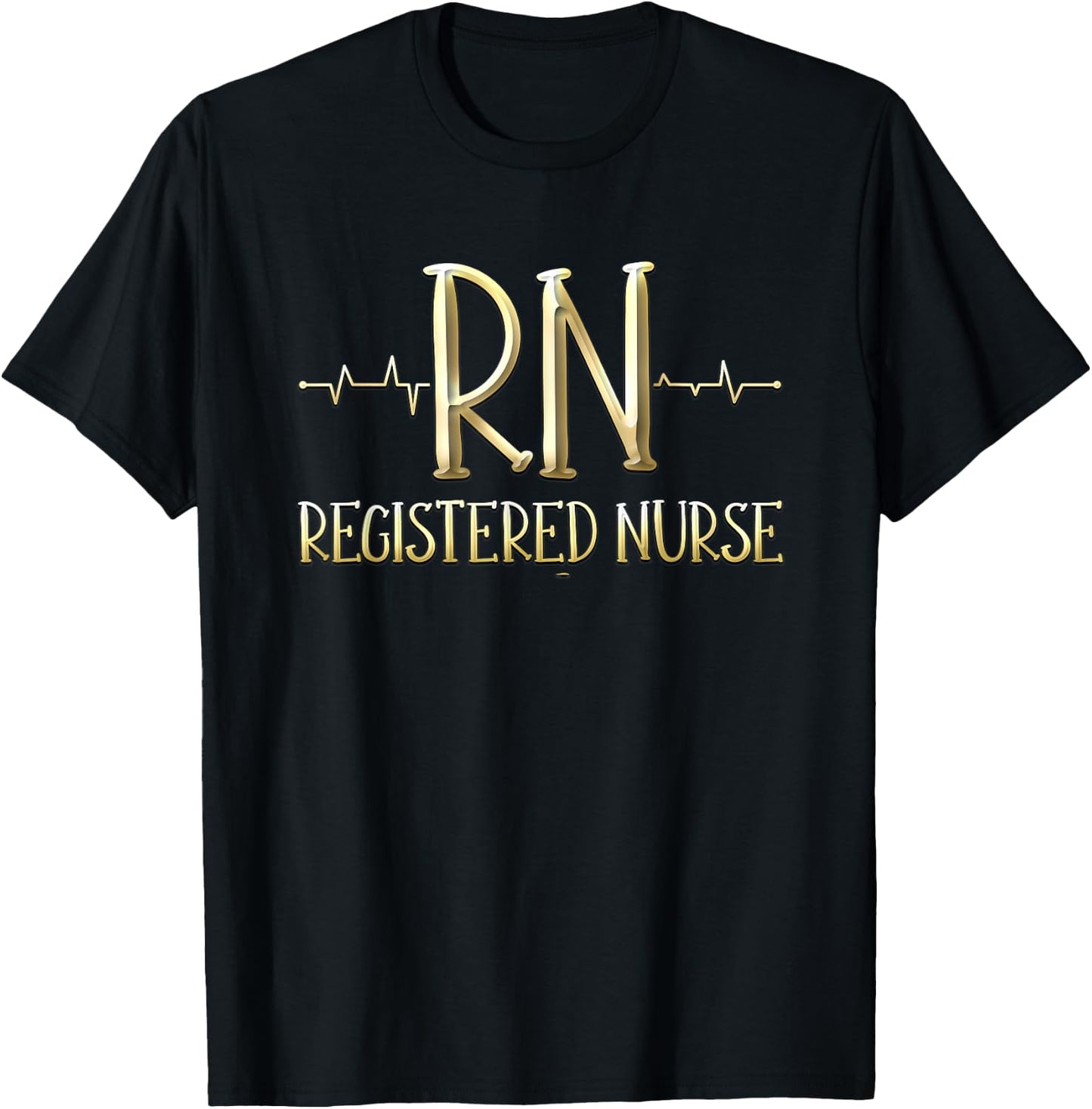 Gold RN Registered Nurse Nursing Heartbeat Graphic Design T-Shirt - T-Shirt | Black