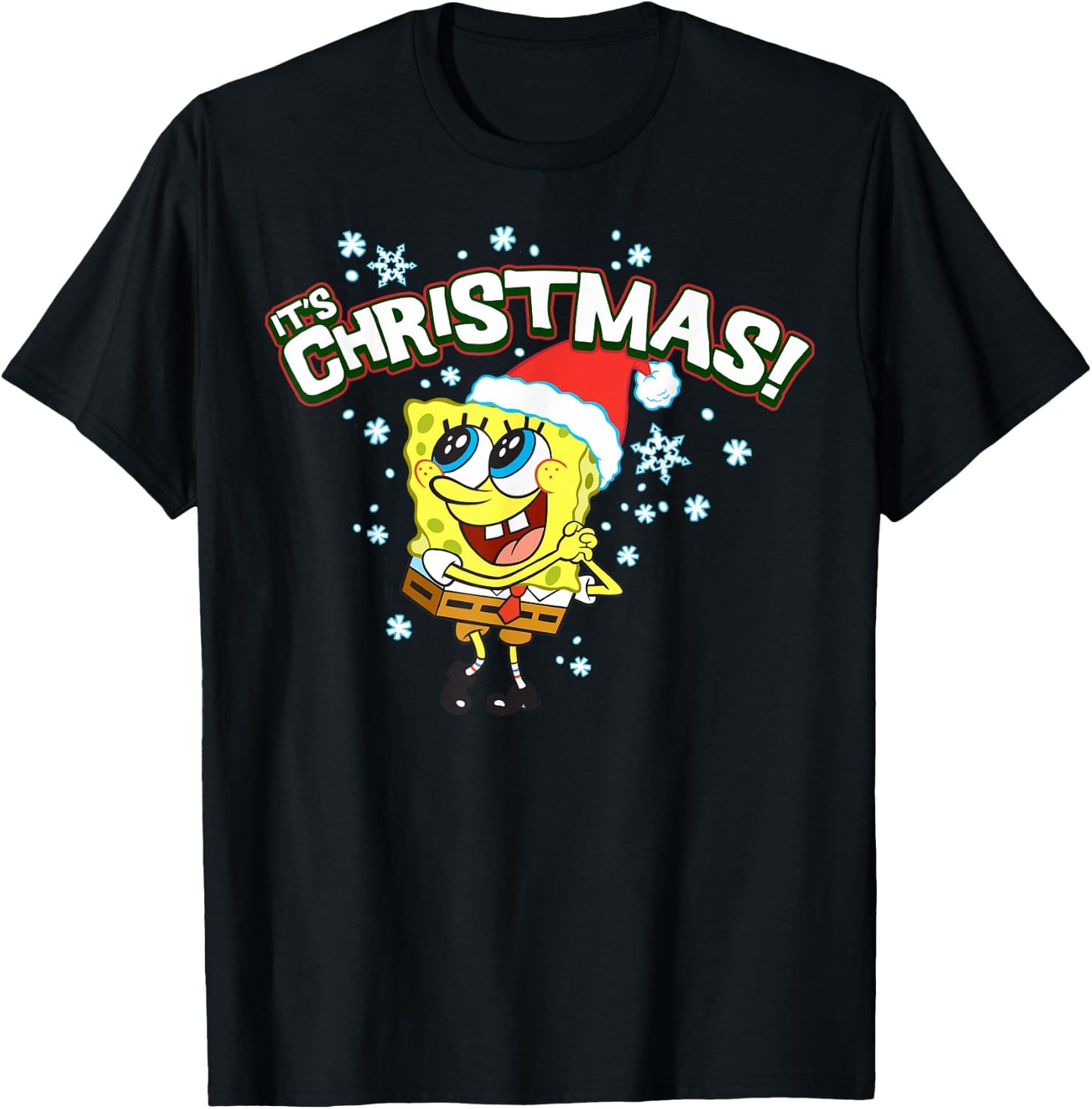 Spongebob Squarepants It's Christmas Snowflakes T-Shirt - T-Shirt | Black