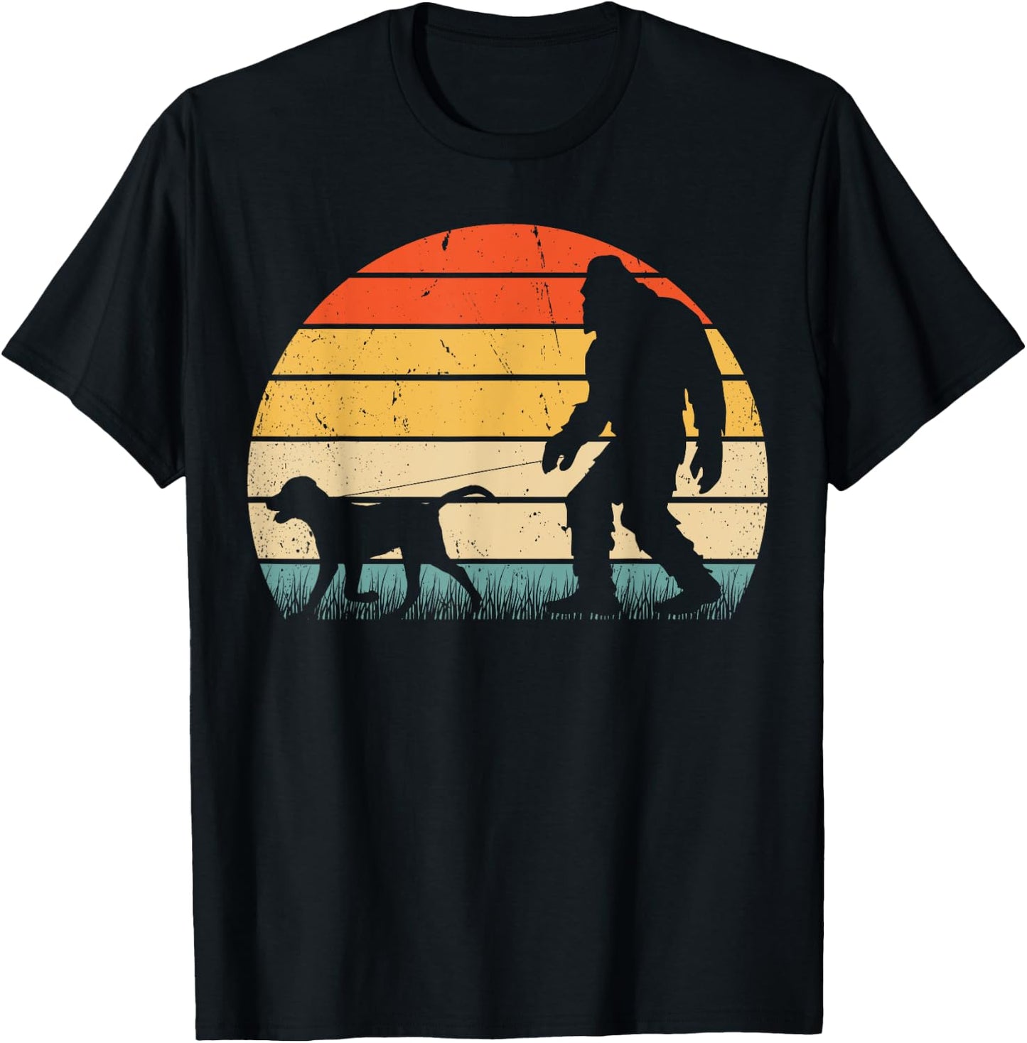 Funny Bigfoot Walking Labrador Dog Vintage Sasquatch Retro Women Girls Kids T-Shirt - T-Shirt | Black