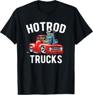Hotrod Trucks Cartoon Classic Truck Design T-Shirt - T-Shirt | Black