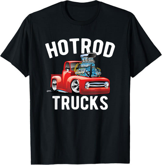 Hotrod Trucks Cartoon Classic Truck Design T-Shirt - T-Shirt | Black