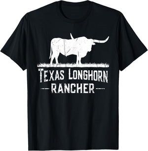 Texas Longhorn Rancher - Longhorn Cow For Cattle Farmer T-Shirt - T-Shirt | Black