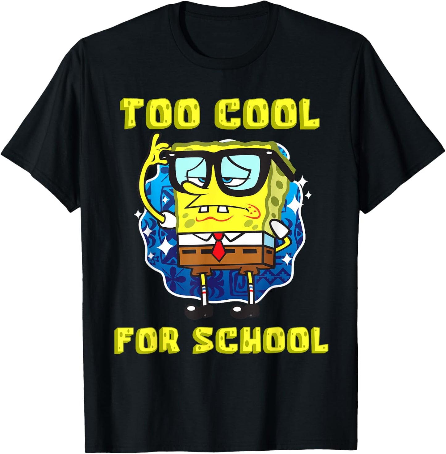 Mademark x SpongeBob SquarePants - SpongeBob Too Cool For School Wearing Glasses for Boys Girls T-Shirt - T-Shirt | Black