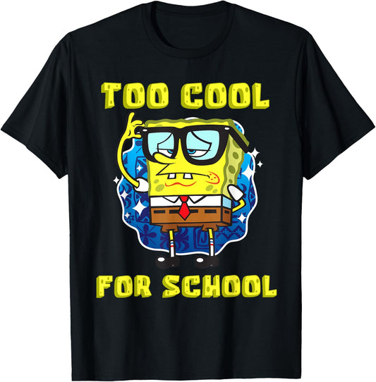 Mademark x SpongeBob SquarePants - SpongeBob Too Cool For School Wearing Glasses for Boys Girls T-Shirt - T-Shirt | Black