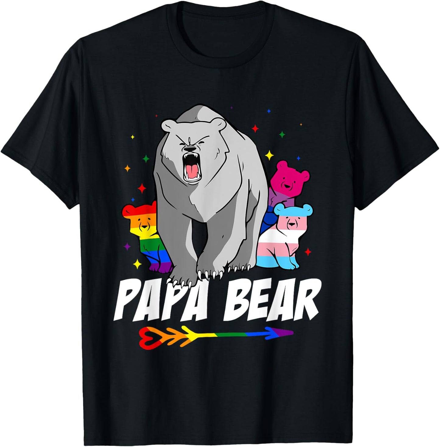 Papa Bear LGBT Gay Bisexual Trans Pride Month Support T-Shirt - T-Shirt | Black