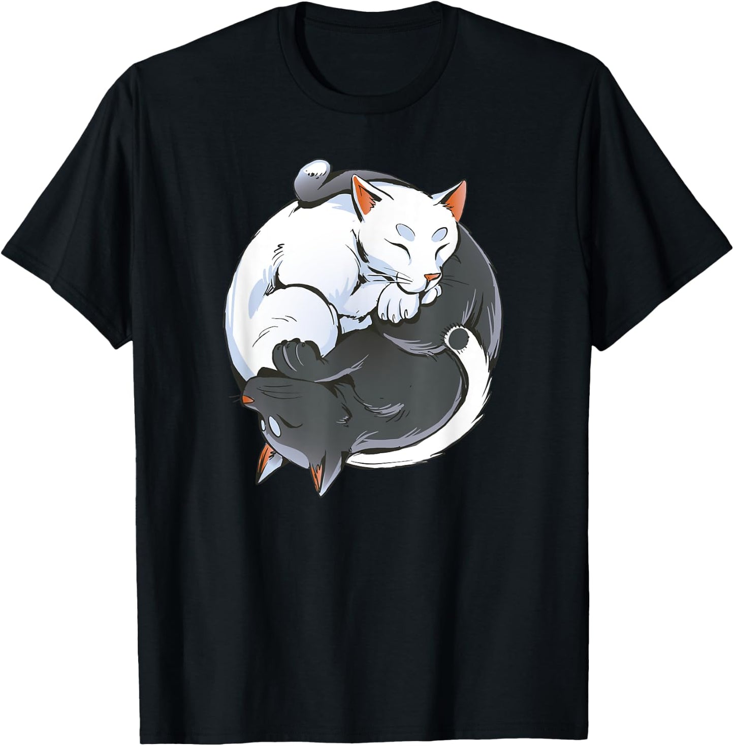 Black and White Cat Yin Yang Yoga Buddhism Cute Cat Lovers Men Women Kids T-Shirt - T-Shirt | Black