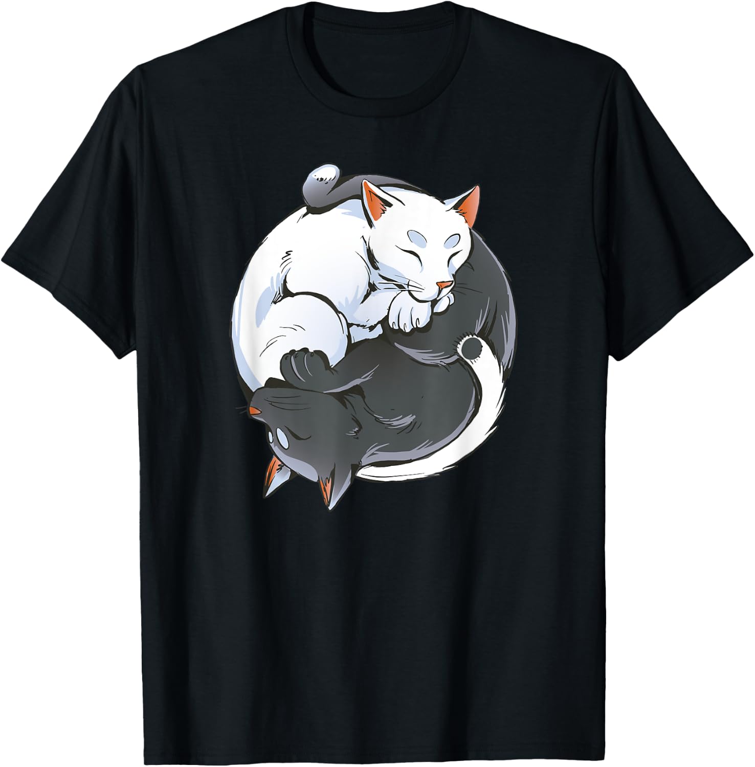 Black and White Cat Yin Yang Yoga Buddhism Cute Cat Lovers Men Women Kids T-Shirt - T-Shirt | Black