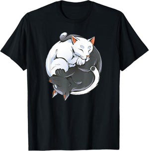 Black and White Cat Yin Yang Yoga Buddhism Cute Cat Lovers Men Women Kids T-Shirt - T-Shirt | Black