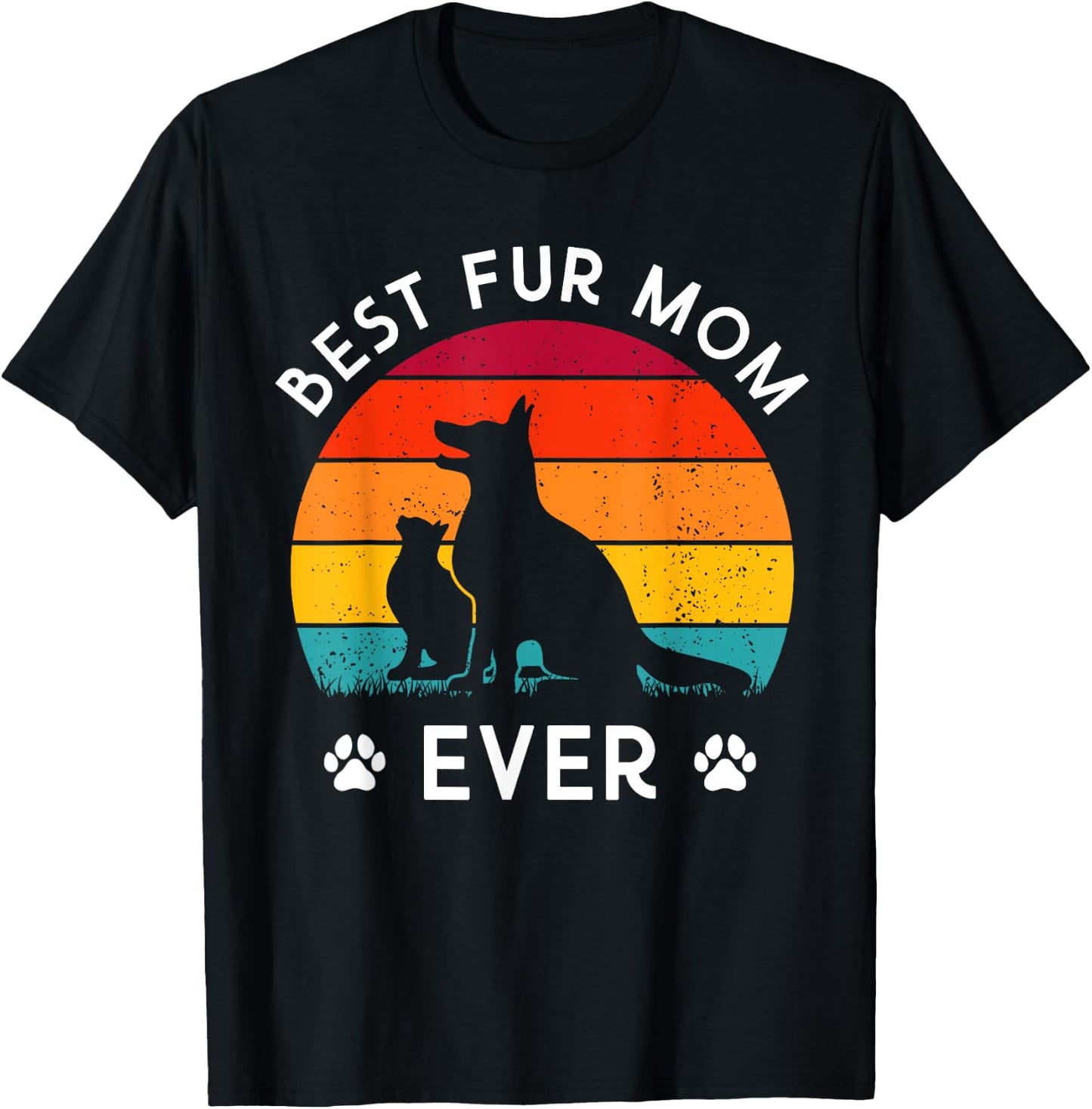 Funny Best Fur MOM Ever Vintage Retro Dog and Cat Owner Love Women Kids T-Shirt - T-Shirt | Black