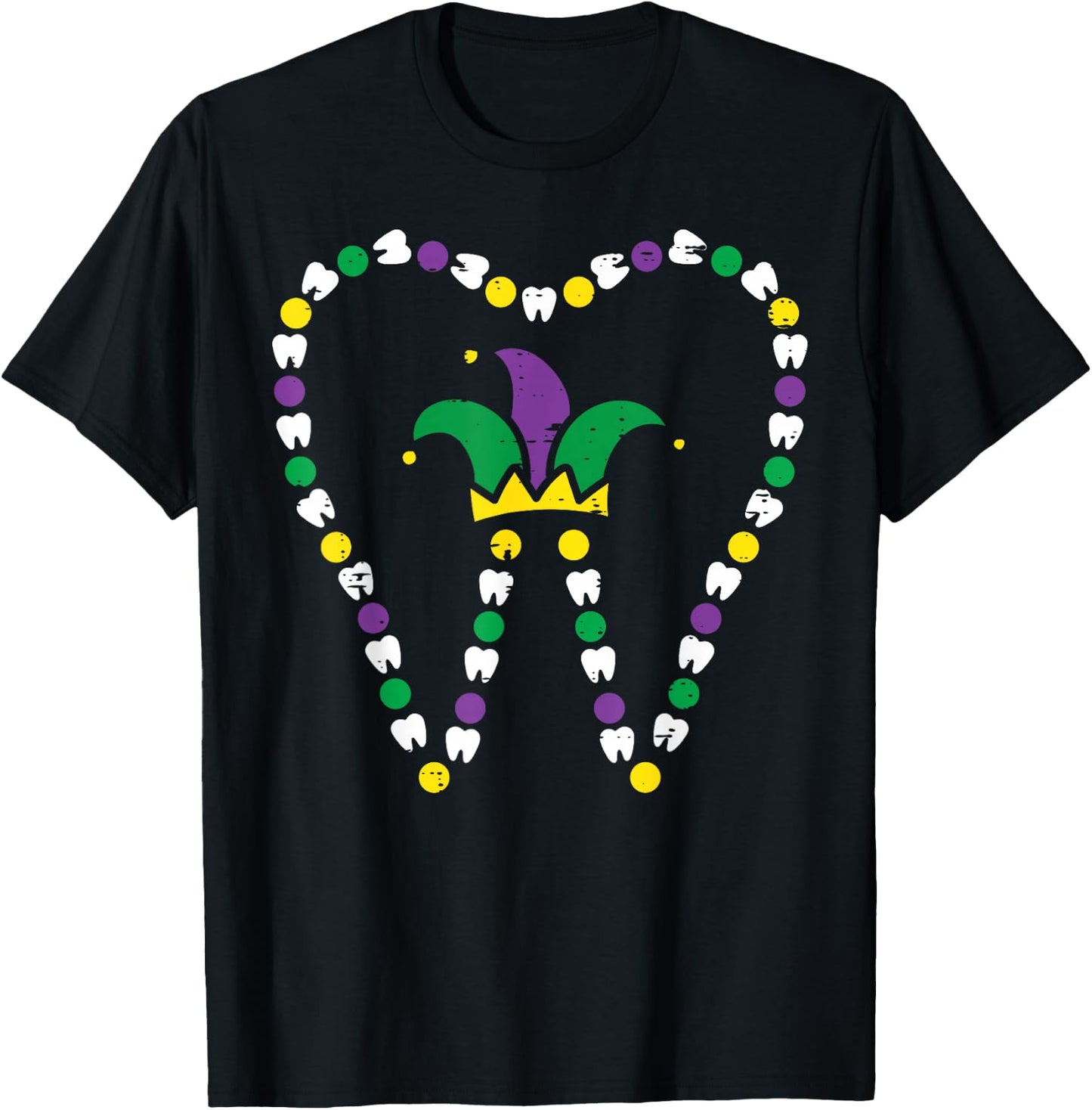 Mardi Gras Tooth Jester Hat Teeth Dentist Dental Assistant T-Shirt - T-Shirt | Black