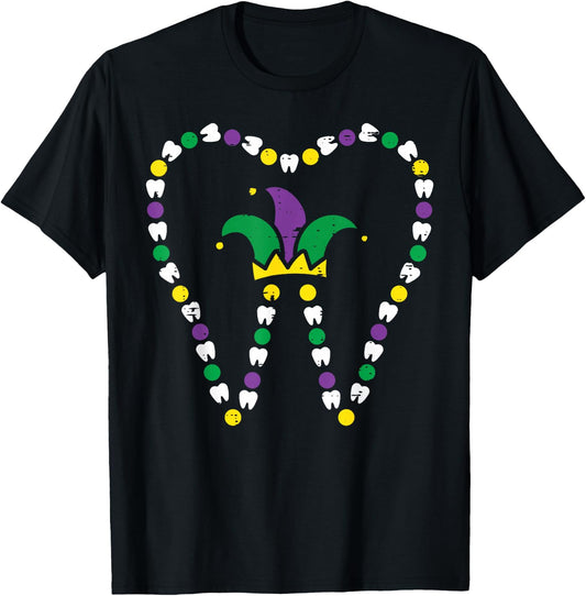 Mardi Gras Tooth Jester Hat Teeth Dentist Dental Assistant T-Shirt - T-Shirt | Black