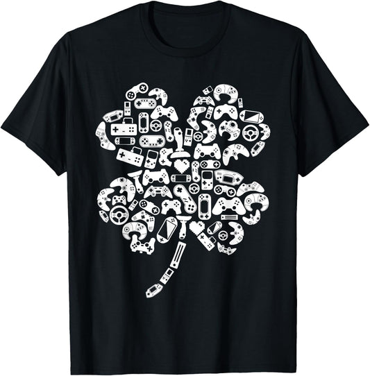 Boys Gamer Gift Game Shamrock St Patricks Day Irish Men Kids T-Shirt - T-Shirt | Black