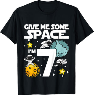 7 Year Old Outer Space Birthday Planets Astronaut 7th Gift T-Shirt - T-Shirt | Black